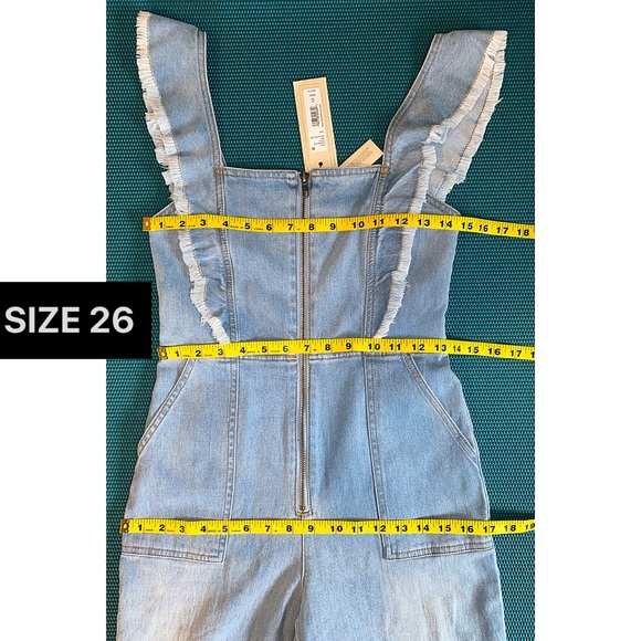 Alice + Olivia Gorgeous Wide Leg Open Back Denim Jeans Jumpsuit - Picture 7 of 16